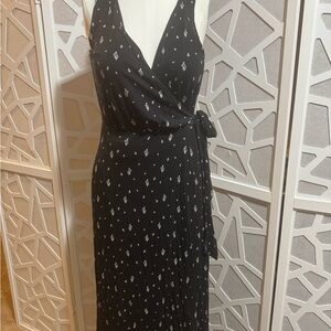 LOFT Black and White Patterned Wrap Dress